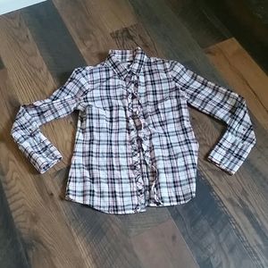Banana Republic Gray and Salmon Plaid Shirt